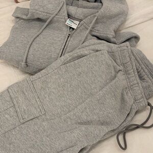 TNA Cozy Fleece Zip Up Boyfriend Hoodie and Mega Fit Sweatpants Set
